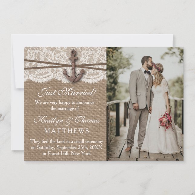 Nautisk ankarplats Beach Wedding Photo Giftermål Meddelande (Framsida)