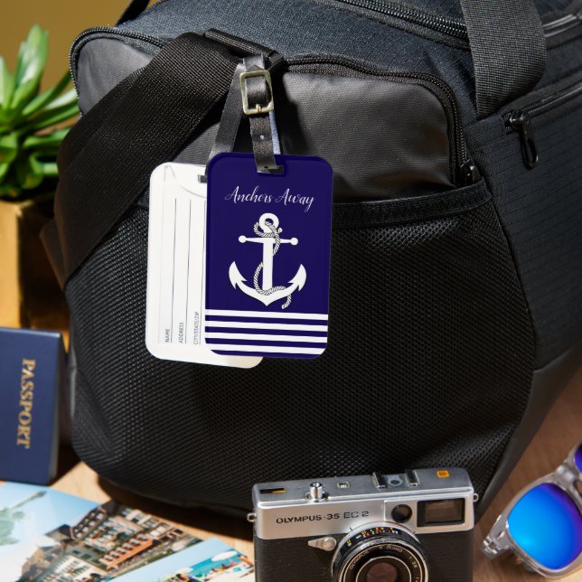 Nautisk ankarplats (bort/segelbåt/marin blå) bagagebricka (Framsida & Baksida)