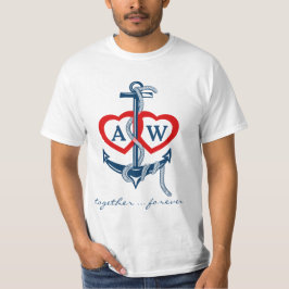 Nautisk ankarpunkt i monogram Alla hjärtans dag t- Tee Shirt
