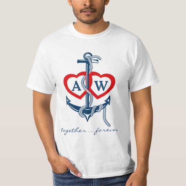 Nautisk ankarpunkt i monogram Alla hjärtans dag t- Tee Shirt (Framsida)