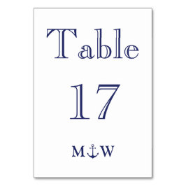 Nautisk ankarpunkt marinblå vit monogram Bröllop Bordsnummer