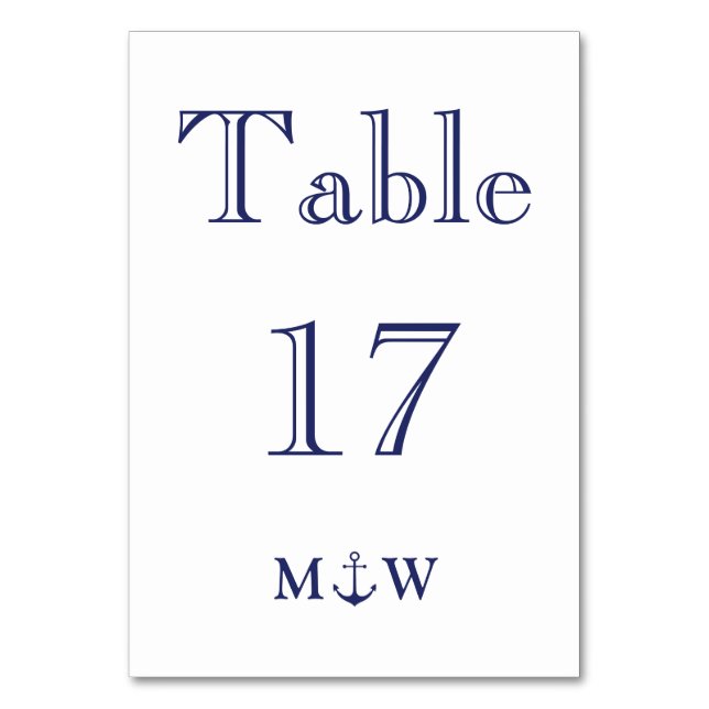 Nautisk ankarpunkt marinblå vit monogram Bröllop Bordsnummer (Framsidan)