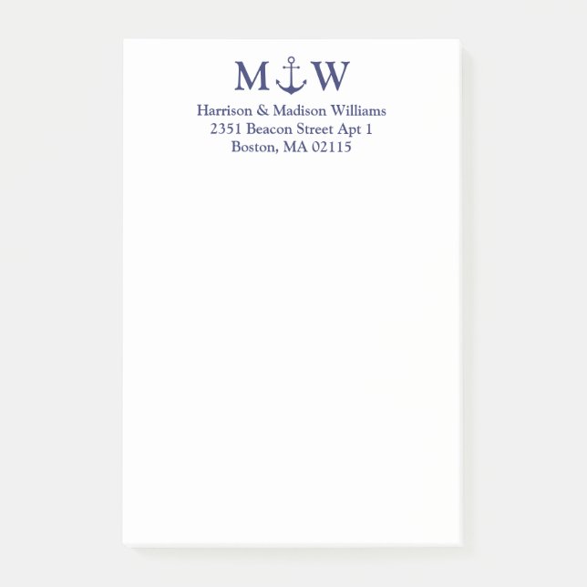 Nautisk ankarpunkt - marint par monogram initialer post-it block (Framsida)