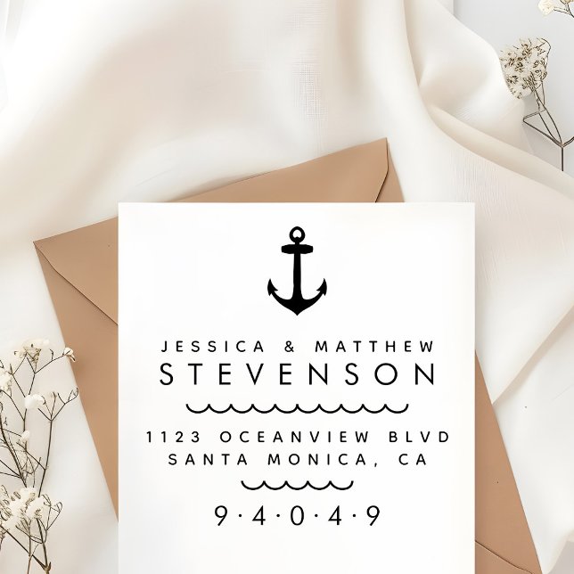 Nautisk ankarpunkt Returadress med gift par Självfärgande Stämpel (Skapare uppladdad)