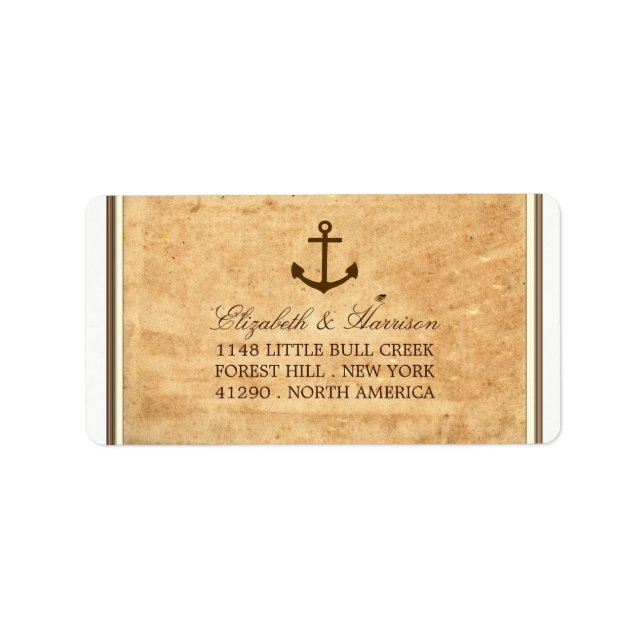 Nautisk ankarram, Vintage Pappra Bröllop Adressetikett (Framsidan)