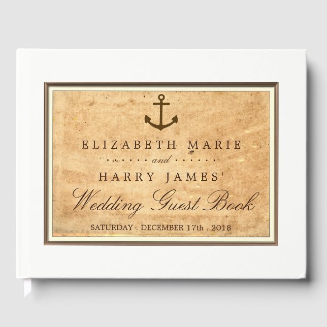 Nautisk ankarram, Vintage Pappra Bröllop Gästböcker (Framsida)