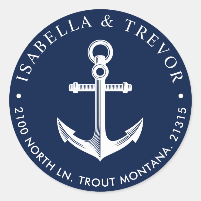 Nautisk ankarReturadress Runt Klistermärke (Framsida)