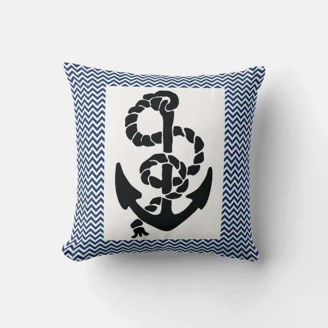 NAUTISK/ANKOR OCH ROPE,NAVY BLUE WHITE CHEVRONS KUDDE (Framsida)