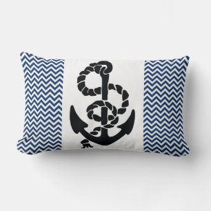 NAUTISK/ANKOR OCH ROPE,NAVY BLUE WHITE CHEVRONS LUMBARKUDDE