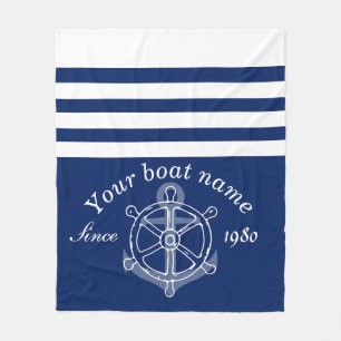 Nautisk Anpassningsbar Boat Namn Anchor Wheel Navy Fleecefilt