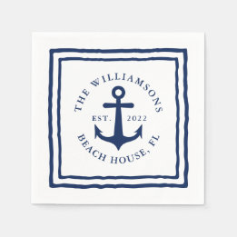 Nautisk Anpassningsbar Familj Namn White Navy Blue Pappersservett