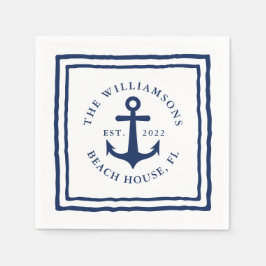 Nautisk Anpassningsbar Familj Namn White Navy Blue Pappersservett