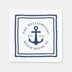 Nautisk Anpassningsbar Familj Namn White Navy Blue Pappersservett