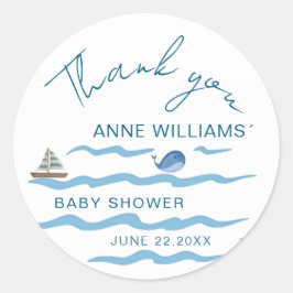 Nautisk Baby Boy Shower Tacksamhetskort Runt Klistermärke