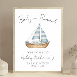 Nautisk Baby Ombord Bebis-fest Välkomstskylt Poster