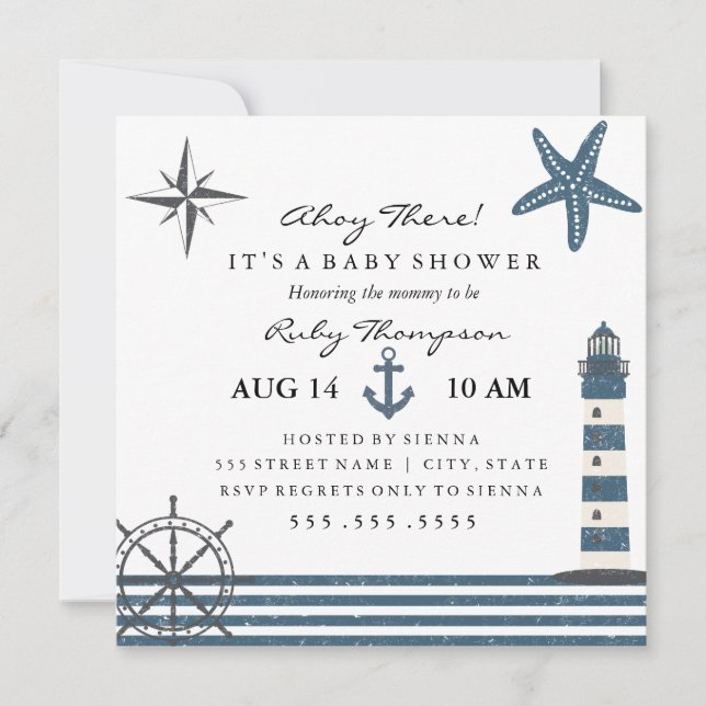 Nautisk baby shower inbjudan (Framsida)