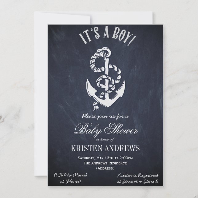 Nautisk Baby Shower Inbjudan (Framsida)
