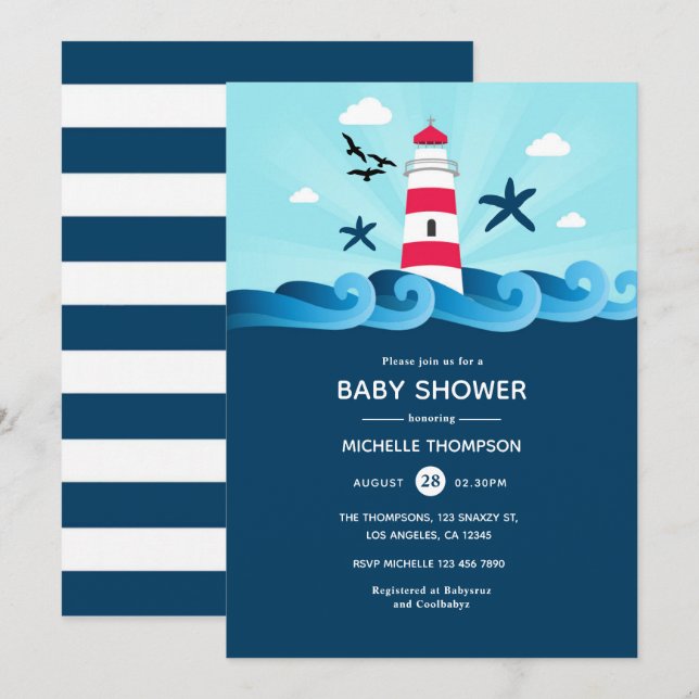 Nautisk baby shower inbjudningar (Fram/baksida)