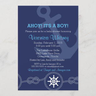 Nautisk baby showerinbjudan, Ahoy! Dess en pojke! Inbjudningar