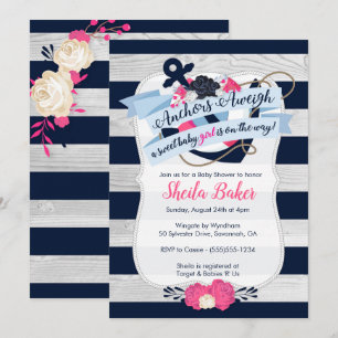 Nautisk baby showerinbjudan - flicka inbjudningar