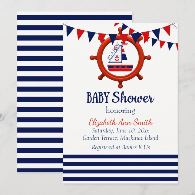 Nautisk baby showerinbjudan inbjudningar (Fram/baksida)