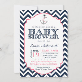 Nautisk baby showerinbjudan, sparrerosablått inbjudningar