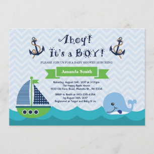 Nautisk baby showerinbjudanmarin Gree och blått Inbjudningar