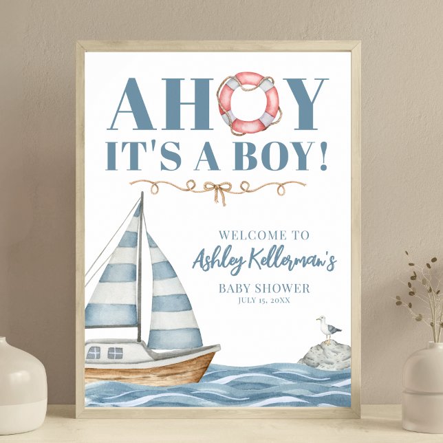 Nautisk Babyfest för Havets Pojke Poster (Nautical Ocean Boy Baby Shower Poster)