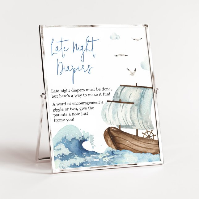 Nautisk babyskor för barn sen natt poster (Ahoy It's A Boy Baby Shower Late Night Diapers Sign)