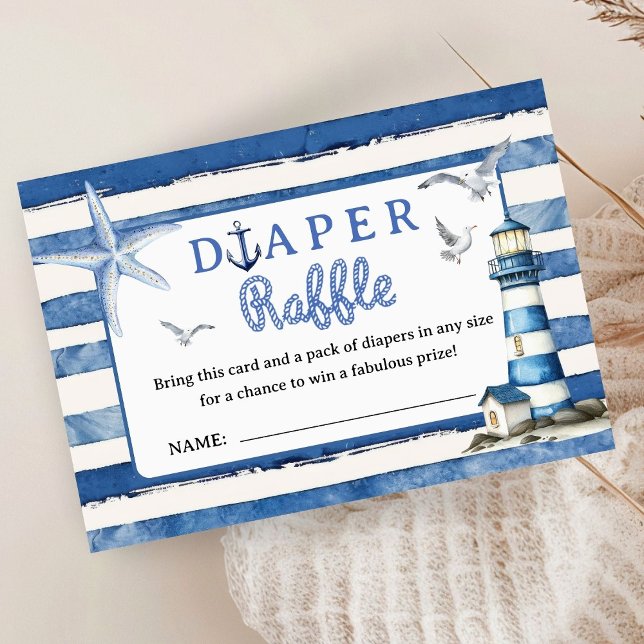 Nautisk babystöschare Boy Navy Blue Diaper Raffle Tilläggskort (Skapare uppladdad)