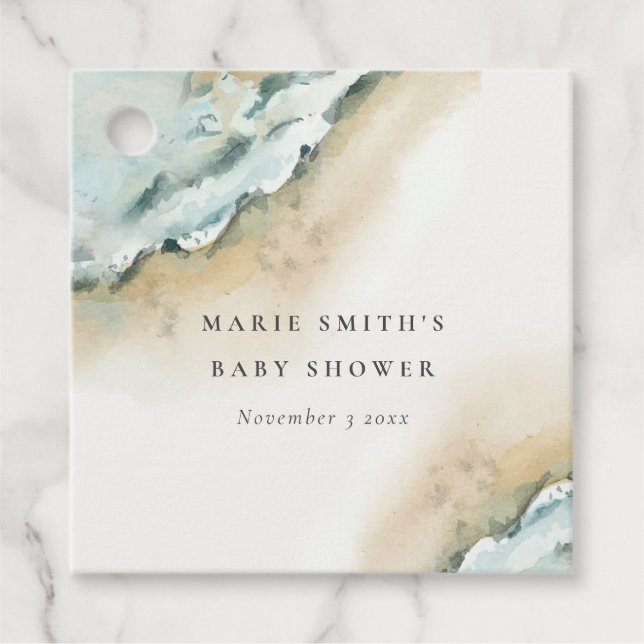 Nautisk babystövning för kusthavsvattenstränder gåvor etiketter (Framsida)