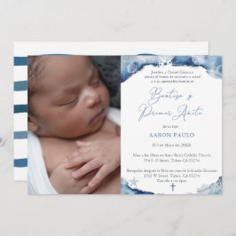 Nautisk baptism 1:a födelsedag Hispanic Bautismo Inbjudningar