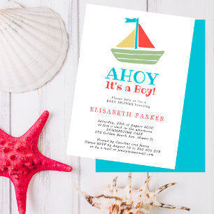 Nautisk båt Ahoy det är en pojke chic baby shower Inbjudningar