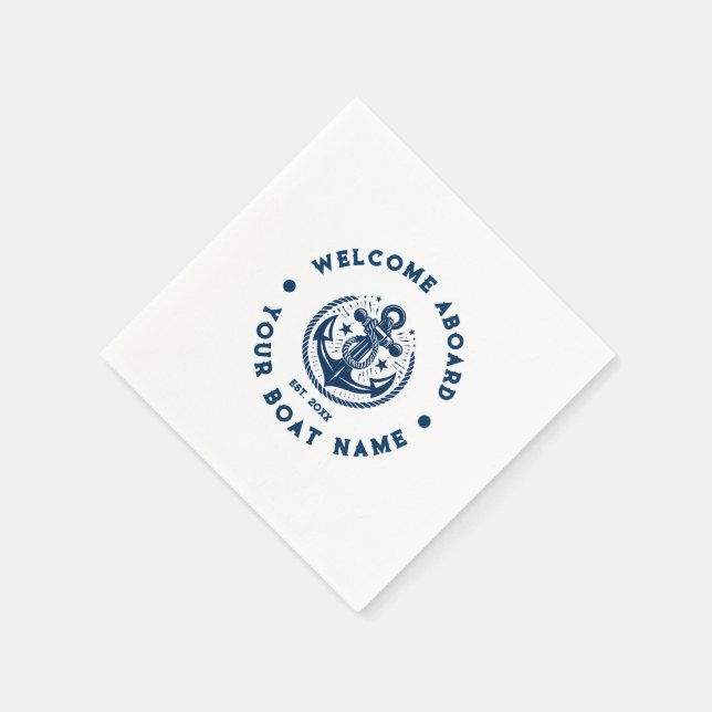 Nautisk båtankare 2 för marint blått och vitt Vint Pappersservett (Hörn)