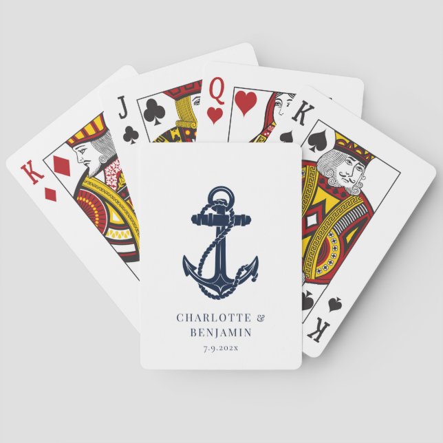 Nautisk båtanker kustnära bröllopssmycke casinokort (Baksidan)
