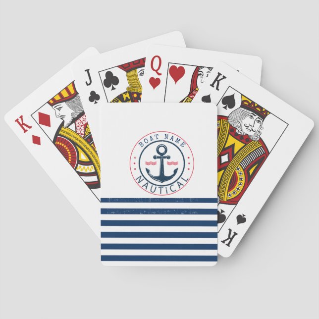 Nautisk, båtnamn, ankare marinblå ränder casinokort (Baksidan)