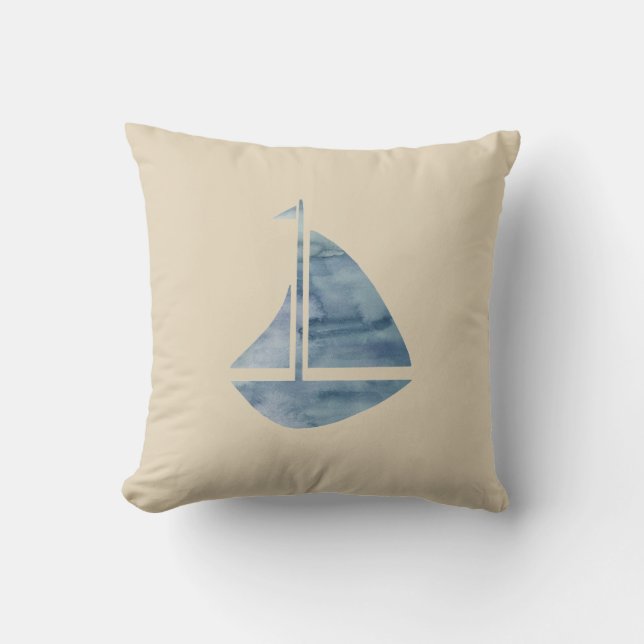 Nautisk beige dekorativ kudde för segelbåt (Framsida)