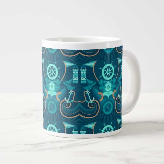 Nautisk blå design jumbo mugg (Framsida höger)