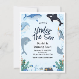 Nautisk blå hav under havet delfin födelsedag vykort