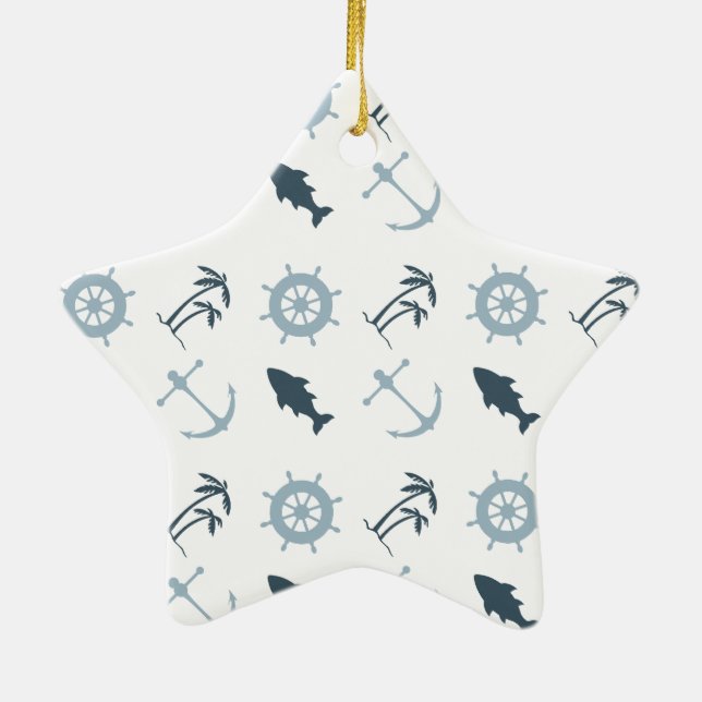 Nautisk blå julgransprydnad keramik (Baksidan)