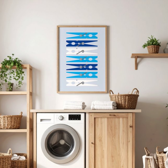 Nautisk blå kläder Stift Tvätt Poster (nautical blues and white modern graphic clothes pins art for a fun laundry room)