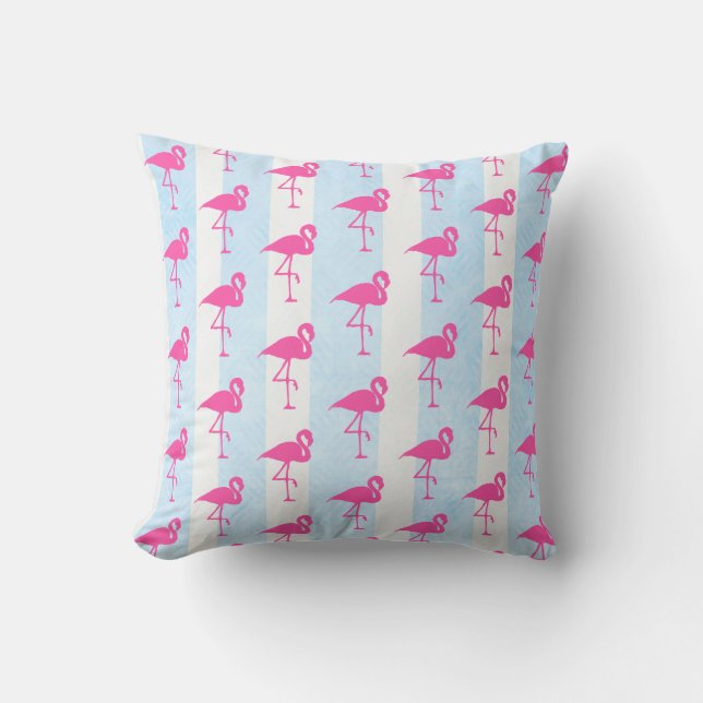 Nautisk blå och Rosa Flamingo Beach House Pillow Kudde (Framsida)