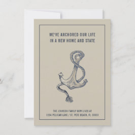 Nautisk blå och Taupe-Vintage Anchor New Home Meddelande