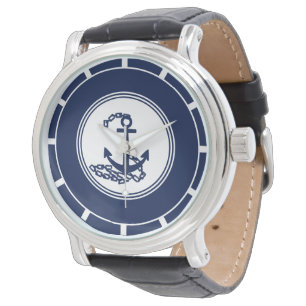 Nautisk blå och vit ankarsymbol Stil Armbandsur