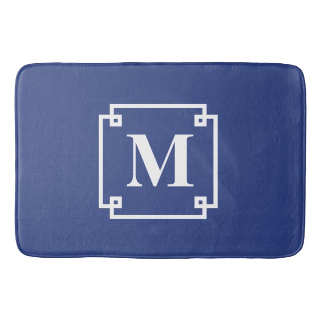 Nautisk blå och vit smart monogram badrumsmatta (Framsidan)