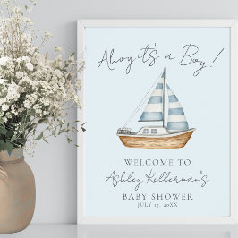 Nautisk blå pojke baby shower välkomstskylt poster