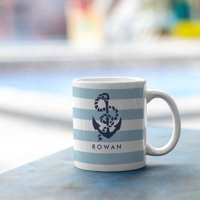 Nautisk blå Rand och marin ankarpunkt Personlig Kaffemugg (Skapare uppladdad)