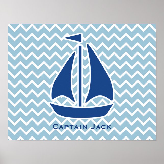 Nautisk blå Segelbåt och Chevron-Personligen Poster (Framsidan)