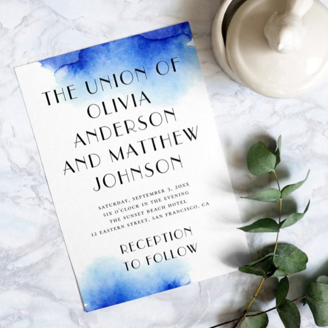 Nautisk blåhavstypografi - minimalistisk bröllop inbjudningar (Skapare uppladdad)