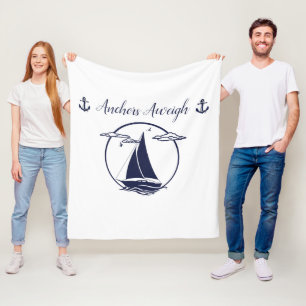 Nautisk blåsegelbåt, silhuett/ankare fleecefilt